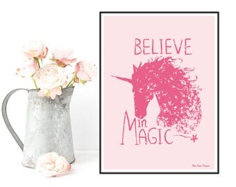 Unicorn poster, Unicorn print, Disney quote, Girl room wall decor, Disney princess, Kids decor, Room art girl, Nursery print, Girl gift idea