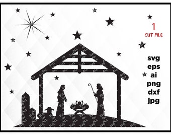 SVG NATIVITY SCENE Baby Christ Clipart Christmas Krippe Set Digital Illustration Scrapbook Art Props Printable, Svg for Cricut & Silhouette