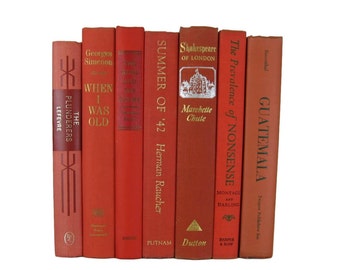 Orange Decorative Books, Vintage Wedding Decor , Vintage Book Decor , Home Decor , Photo Prop , Bookshelf Decor