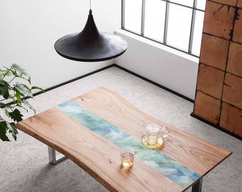 Resin Art Coffee Table - Natural Live edge wood slab coffee table