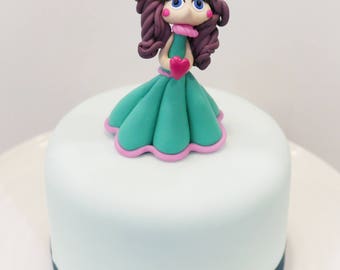 Princess Cake Topper, Princess Figurine, Cake Toppers for Girls, Pretty Princess Cake Decoration, Turquoise Princess, Brunette Princess