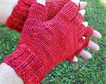 Half Finger Ladies' Gloves Hand Knit Red Merino Wool & Nylon Half Finger Gloves Variegated Red Hand Knit Half Finger Gloves Hand Warmers