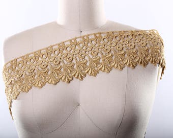Pompeia's Gold Venice Lace Trim/ Gold Metallic Lace Intricate Design and Leaf Motif- Regal Fit For a King- Metallic Venise Lace