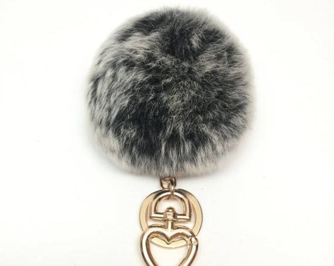 Heart Fur Pompom Keychain Rabbit Fur Ball Bag Charm Black Frost