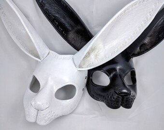 Pure White Bunny Rabbit Leather Handmade Mask