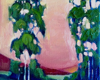 Original Oil Painting, Original Oil Landscape, Small Oil Painting, Canvas Painting, Painting of Trees, Summer Painting, Small Landscape