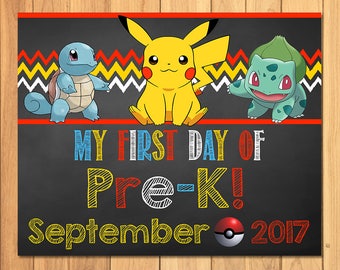 Pokemon First Day of Pre-K Sign September Chalkboard * Pokemon Back to School Sign * Pikachu Photo Prop Sign * Pokemon Printable