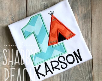 Teepee Birthday Shirt, Wild ONE Birthday Shirt, Boy Birthday Shirt, Tribal Birthday Shirt, Teepee Applique Shirt, Boy First Birthday Shirt