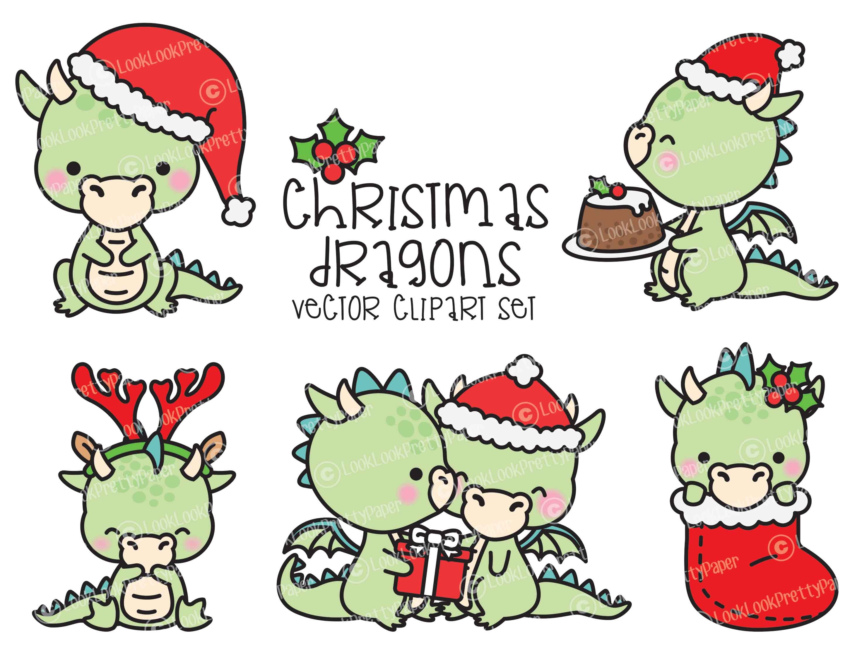 Premium Vector Clipart Kawaii Christmas Dragons Cute