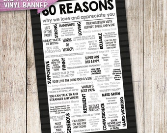 Adult Milestone 50th 60th 70th HUGE 2.5 x 4ft Birthday Banner | 50 60 70 Reasons Why We Love & Appreciate You