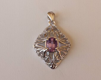 Rose De France Amethyst Sterling Silver Pendant, February Birthstone Pendant