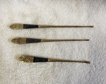 Three (3) Vintage Bronze Siam Hair Pins from Thailand