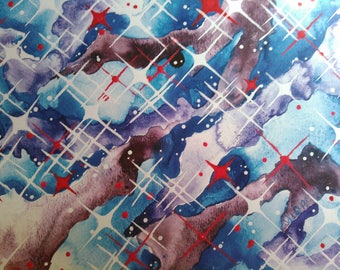 Art print, cool stars, red & blue, space, galaxy