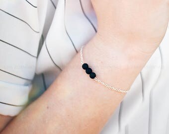 Dainty Triple Lava Minimalist Bracelet • Lava Essential Oil Diffuser Aromatherapy Bracelet - Dainty Gold Filled, Sterling Silver Bracelet