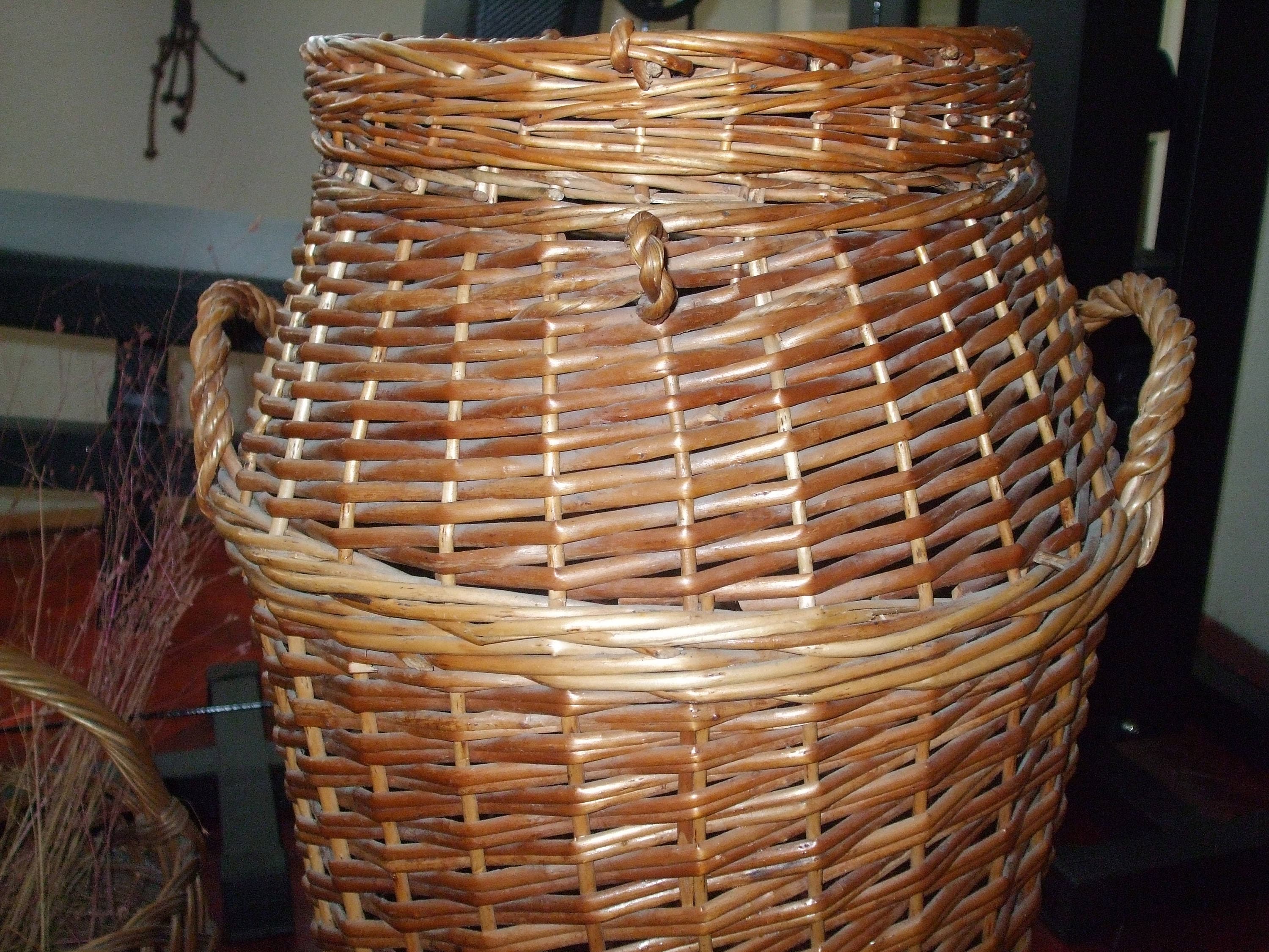 on saleVintage Natural Wicker Clothes Basket 60s Hamper with