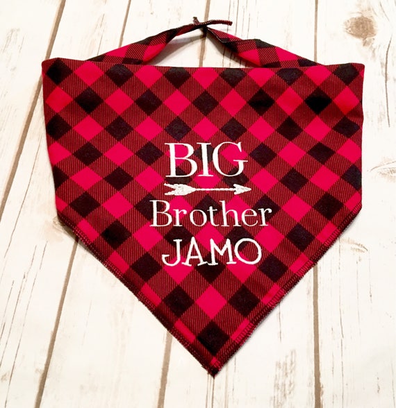 Big Brother Big Sister Dog Bandana. Buffalo Plaid flannel