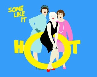 Some like it hot art print-Marilyn Monroe-Jack Lemmon-Tony Curtis-Classic cinema poster-Cool Film wall decor-Billy Wilder art-Colourful-Blue
