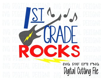 First Grade Svg, 1st Grade Rocks Clipart Cut files, Svg Dxf Eps Png files for Silhouette and Cricut Back to School Script Digital Design