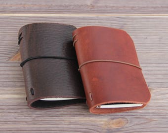 XS size. Genuine Leather Cover for Moleskine Notepad Volant Journal XS size. Cover Midori style traveler's notebook.