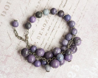 Purple charm bracelet, Purple bridal jewelry, 21st birthday gift for her, One year anniversary gift for her, Unique birthday gift for her