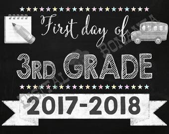 First Day of Third Grade Sign, Instant Download, First Day of School Chalkboard, Back To School, Chalkboard Sign, DIY, 3rd, Printable