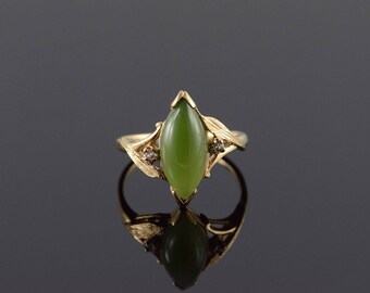 10k 16x7mm Dark Green Jade Marquise Ring Gold