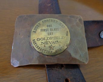 Vintage Solid Brass/Leather Belt Buckle & Belt