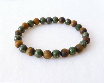 Tiger Eye Bracelet for Men, Beaded Bracelet, Mala Bracelet, Pyrite Stone, Gift for Him, Boyfriend Father Husband, Adjustable Bracelet