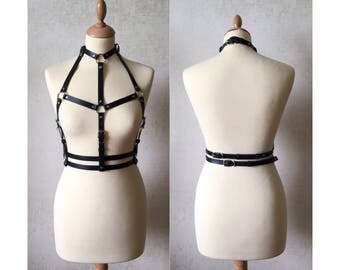 Leather harness choker leder garter purse gloves belt woman man wrap straps belt bra latex top lingerie