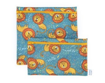 Sacs à sandwich et collation réutilisables - Lions - Reusable bags - 1 snack bag 1 sandwich bag - Lion