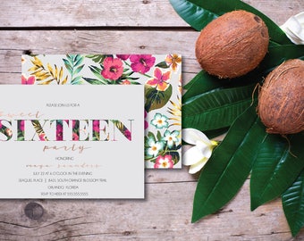 Chic Tropical Sweet Sixteen DIY Printable Party Invitation