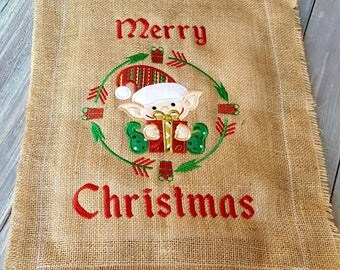 Christmas Elf garden flag - Christmas Door Hanger - Applique Christmas flag