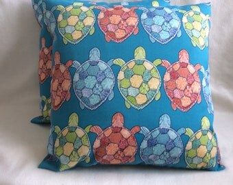 Pair of Indoor/ Outdoor Pillow Covers - Richloom "Turtle Bay" Fabric - Turquoise Print - 18x18 Covers