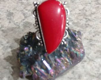 Huge Red Coral Ring, Size 8 1/2