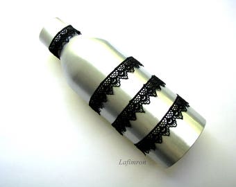 Black lace Aluminum living room decor Water bottles Industrial decor Modern decor Black and grey Black and silver Unusual gift Industrial