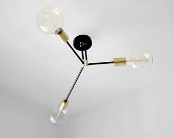 Geometric chandelier lighting 3 Arm Ceiling Flush Mount / Mount Ceiling Light Fixture - Edison Bulb