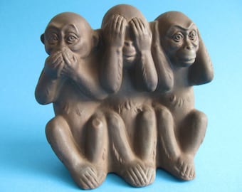 3 Monkeys, Speak No Evil, See No Evil, Hear No Evil 3 Monkeys, Karlsruher Majolica West Germany