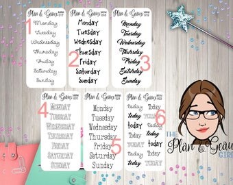 MINI Days of Week Planner Stickers, BUJO Stickers, Bullet Journal Stickers, Personal Planner, Travelers Notebook Stickers