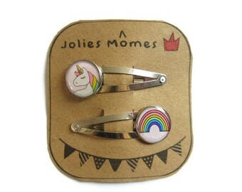 Unicorn hair clip - Unicorn clippies - rainbow hair clip - Unicorn Birthday - Photo Props Girl - Birthday Outfit - party favors - set of 2