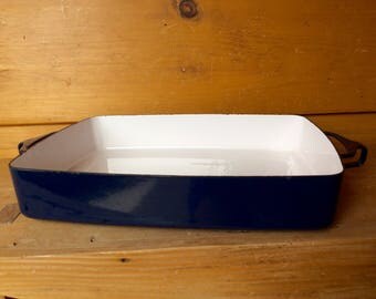 Vintage Dansk Kobenstyle Blue Lasagna Casserole Roasting Pan Enamelware France 1960s