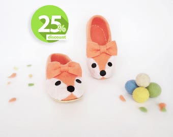 Girls Slippers wool Handmade childrens slippers kids house shoes slippers wool felt slippers warm orange slippers Felted wool slippers