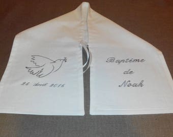 baptism embroidery with Dove gray scarf