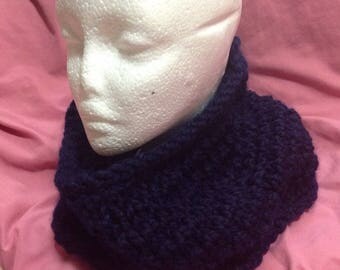 Navy Blue Knit Chunky Dropstitch Cowl - Dark Blue Winter Scarf