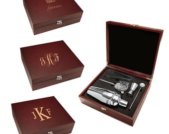 Personalized Barware Set - Customised Cocktail Making Set - Monogrammed Gift - Boxed Cocktail Shaker - 5 Pieces Silver Barware Set -