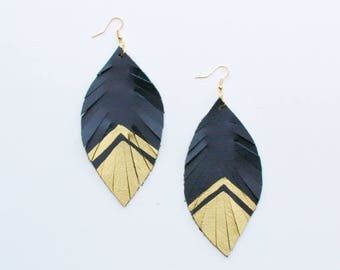 Leather Feather Earrings