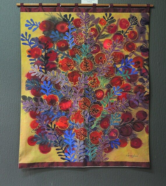 handmade natural silk batik wall decor Pomegranate