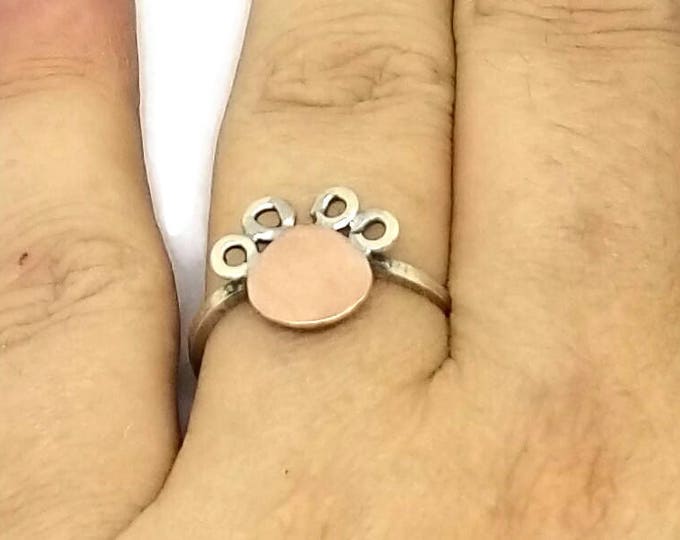 Mixed Metal Paw Print Ring, Sterling Silver Pet Lover Ring, Copper Paw Print Ring, Unique Birthday Gift, Gift for Dog Lovers, Gift for Her