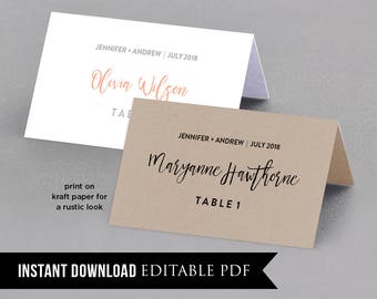 Wedding Place Card Template, Table Number, Name Card, Seating Card, Printable File, Instant Download, Editable Text, Digital #018-101PC