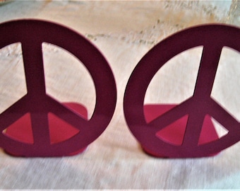 Peace Sign Book Ends Metal Hot Pink 1960's Peace Movement Book Ends Hipster Decor Cottage Chic Decor Teen Room Bookcase Adornment