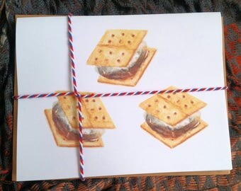 S'mores note cards, campfire s'mores, bonfire invitation, s'more love, s'mores invitation, s'mores kit, s'mores dessert, marshmallow invite